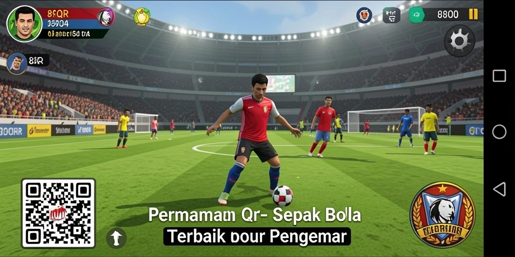 Tampilan gameplay menarik dari 8QR yang menyuguhkan aksi sepak bola.