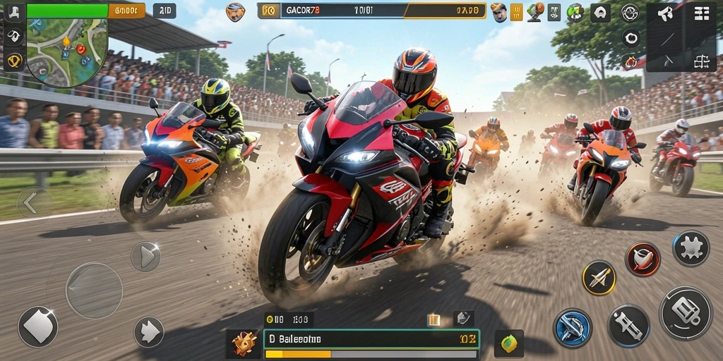 Screenshot GACOR78 menampilkan aksi balapan motor yang mendebarkan.