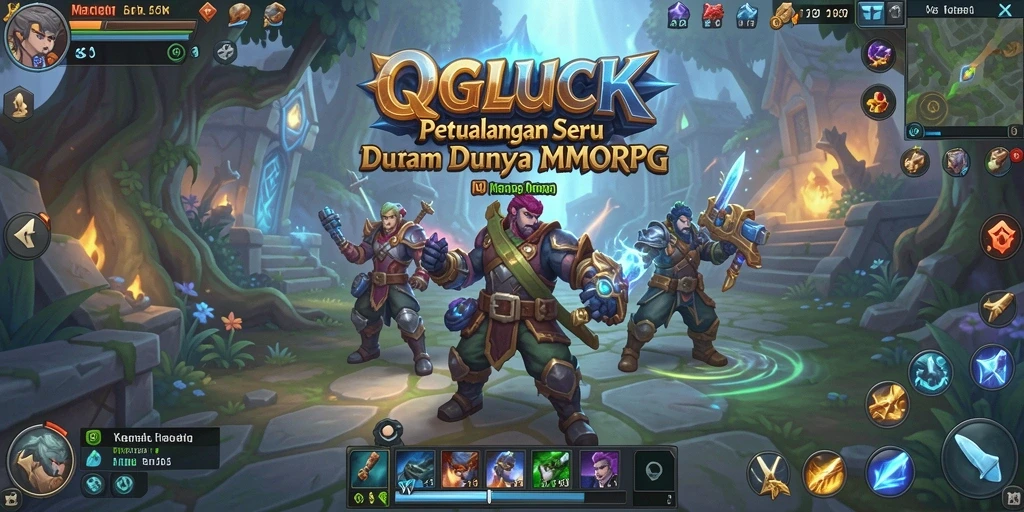 Screenshot gameplay QGLUCK yang menunjukkan pertempuran seru di dunia MMORPG.