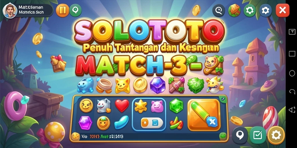 Screenshot gameplay SOLOTOTO menampilkan kombinasi elemen warna-warni yang menarik.