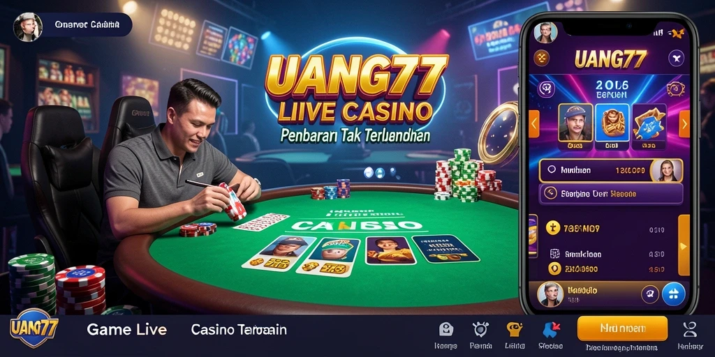 Tampilan gameplay UANG77 yang seru dan interaktif dengan dealer langsung.